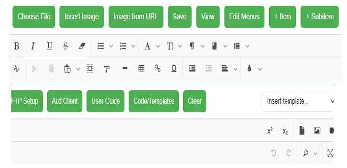 CMS Amigo editor interface showing toolbar and page content